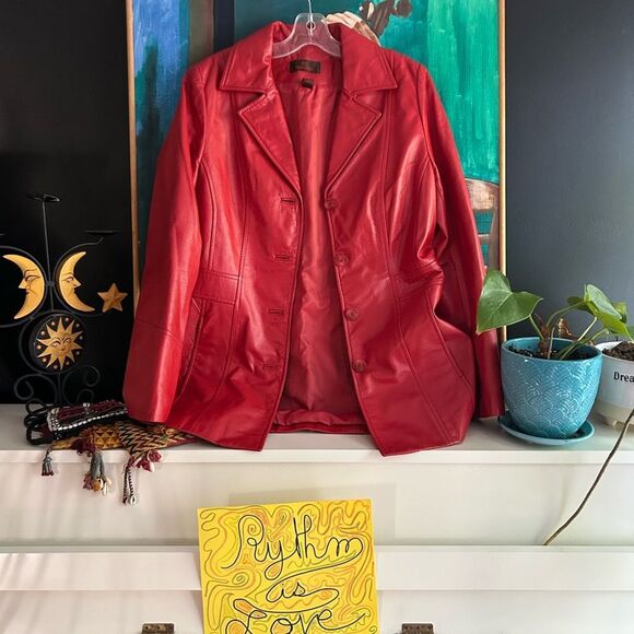 Danier Jackets & Blazers - Danier Collection Italian Leather Blazer Jacket Womens Red /Lipstick XS